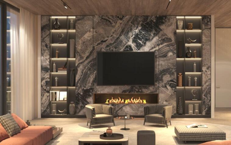 elegant-and-luxury-interior-open-living-room-with-night-lighting-bokmatched-marble-fireplace-and-tv-wall-bookshelf-stone-floor-wooden-ceiling-ss-758x